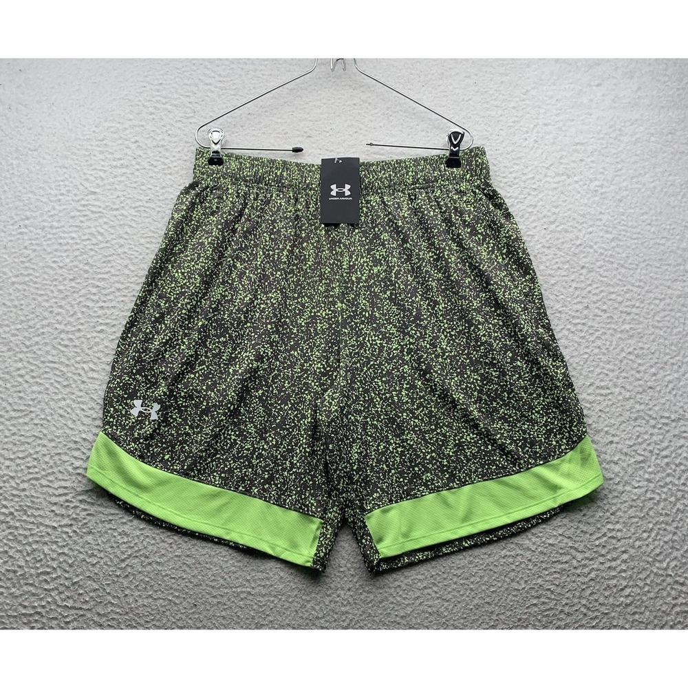 Under Armour Athletic Shorts Mens Large Loose‎ Fit Black Green Gym Running Train